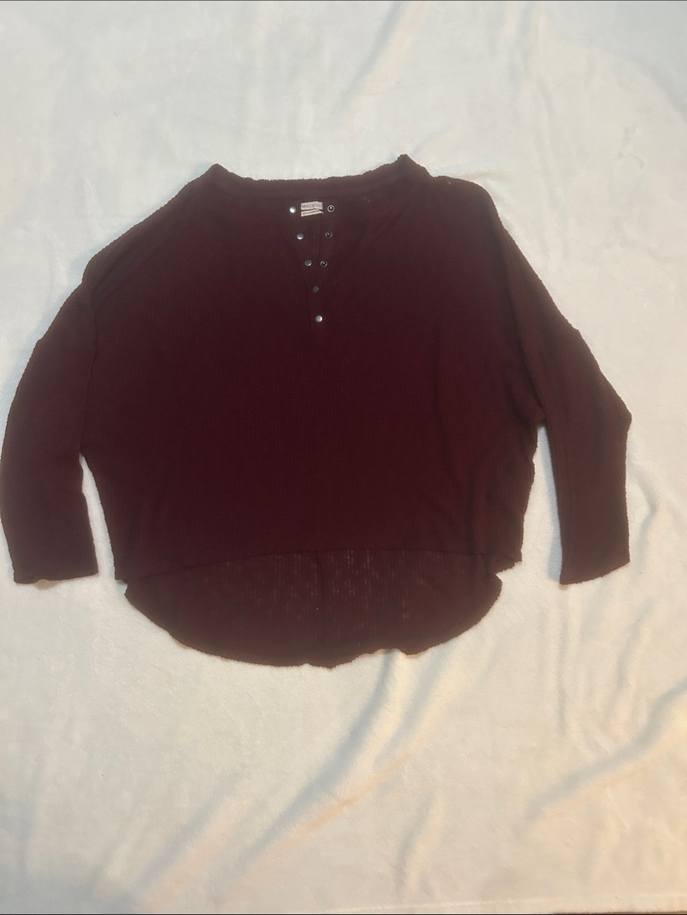 Urban Outfitters Women’s Shirt Ribbed Henley Long-Sleeve in Burgundy Small
